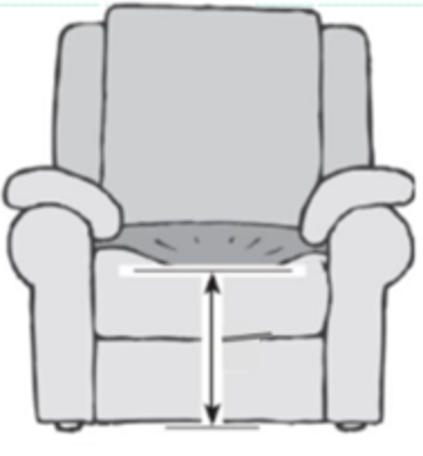 A drawing of an armchair with arrow from top of depressed cushion to the floor