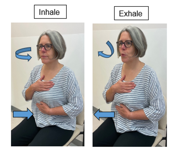 A photograph demonstrating the movements when inhaling and exhaling