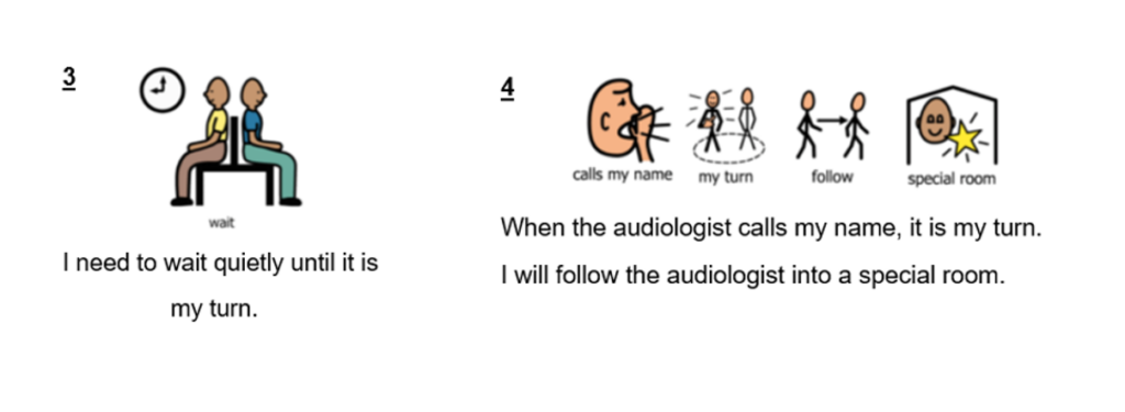 An image of people in the waiting room, an audiologist will call my name so you know it is your turn. Follow the audiologist.