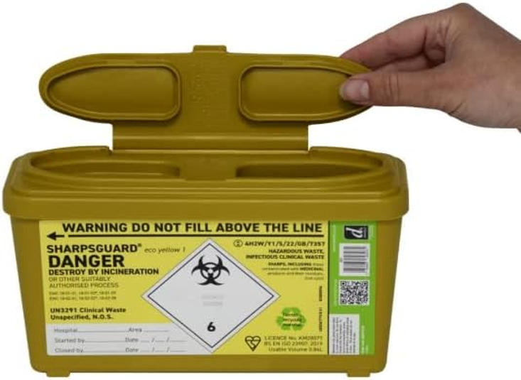 A picture of a sharps bin