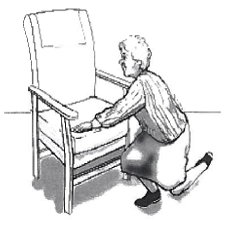 Picture of person using their hands to grip on armchair for support