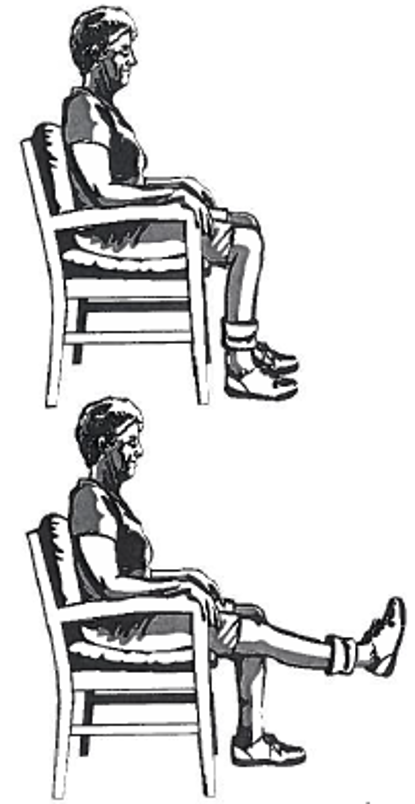 Picture of a person sitting on a chair with right leg straighten out