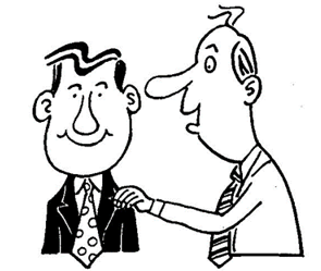 A drawing of two persons side by side, one person is tapping the other person shoulder