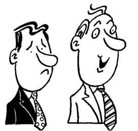 A drawing of two persons side by side, one person is looking the other way when speaking