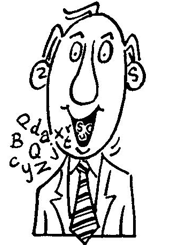 A drawing of person, speaking too quickly