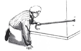 Picture of person using walking stick to raise alarm by making noise