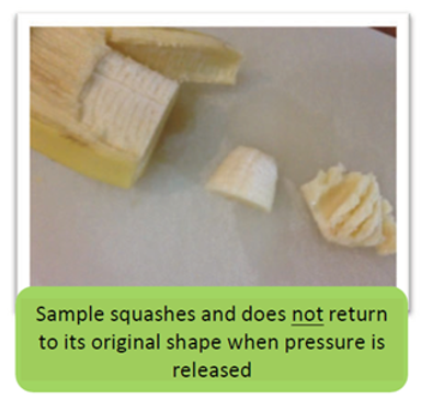A photograph of a sample that squashes and does not return to its original shape