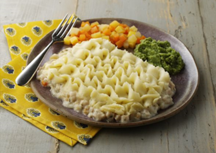 A photograph of a plate of food where the food is plated separately.