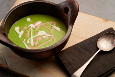 A photograph of a bowl of soup